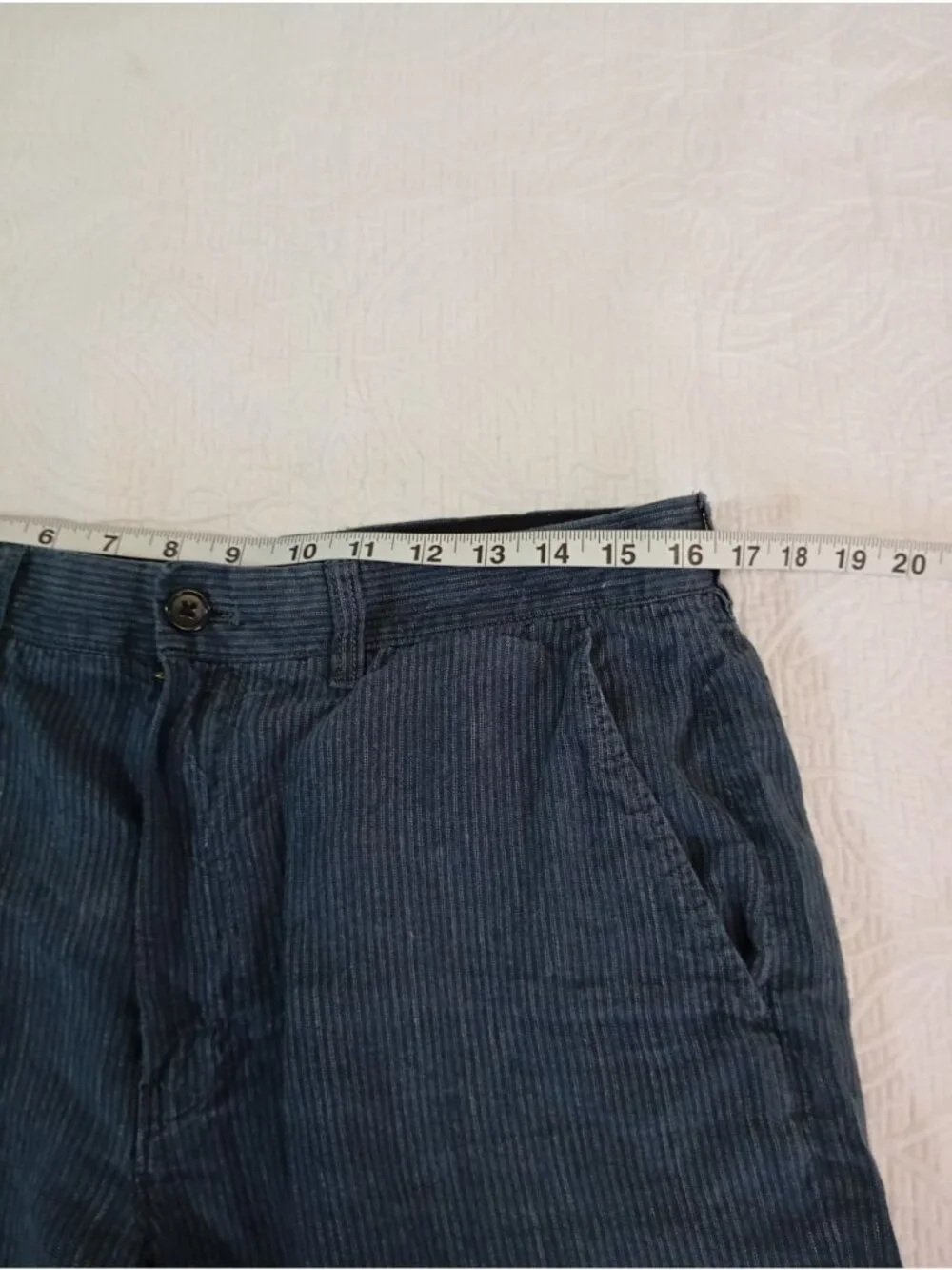 J. Crew Mens Blue Striped Linen Shorts W32 L7 Button-Zip Front